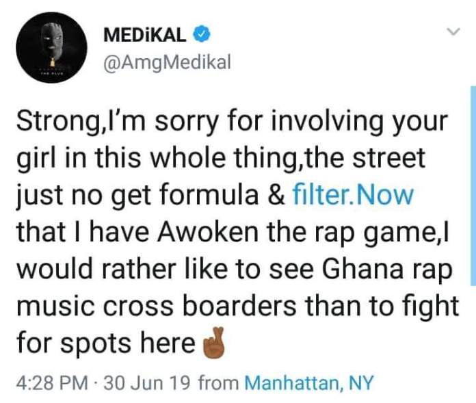 Medikal Apologizes To Strongman For Insulting Nana Ama In His Diss Songs