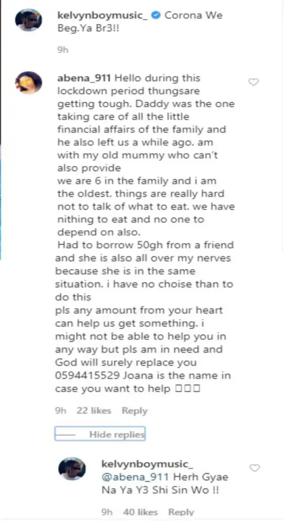 We Are Also In Tough Times - Kelvyn Boy Replies A Fan Who Begged Him For Mobile Money 2 Kelvyn Boy Replies A Fan Who Begged Him For Mobile Money