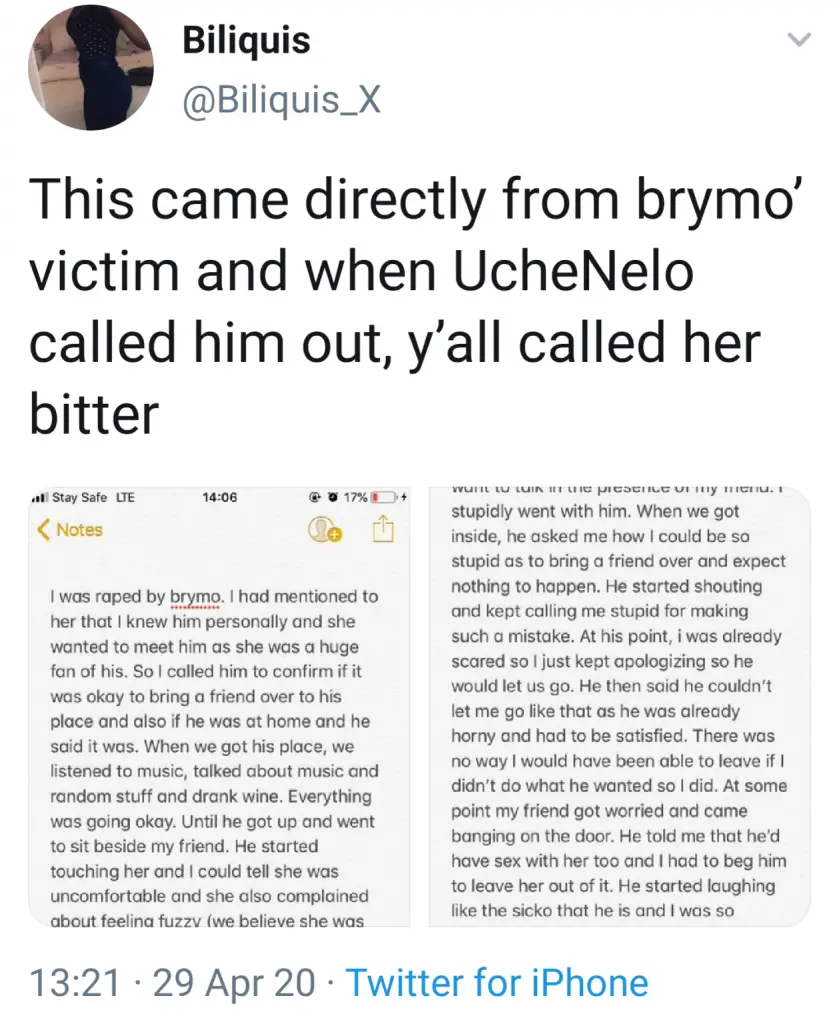 Lady accuses Brymo of molesting her friend