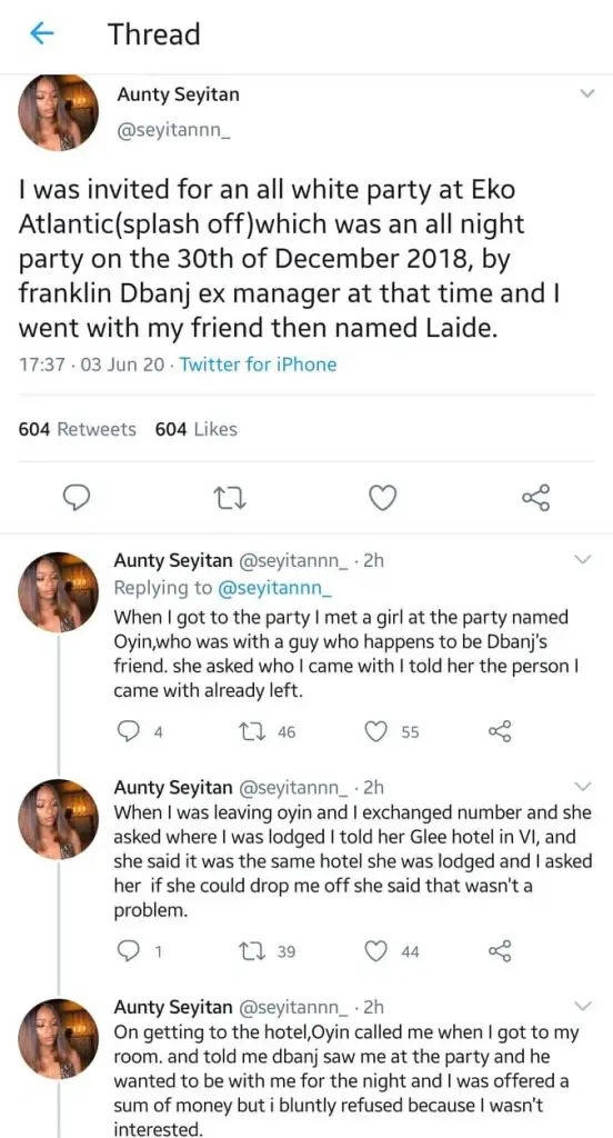 Lady who accused DBanj of rape reveals herself; gives fresh details of what happened