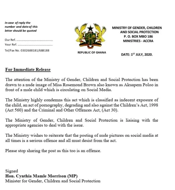 It’s an offence to share Akuapem Poloo’s Nude Photos With Her Son – Gender Minister 2 Nude Photos