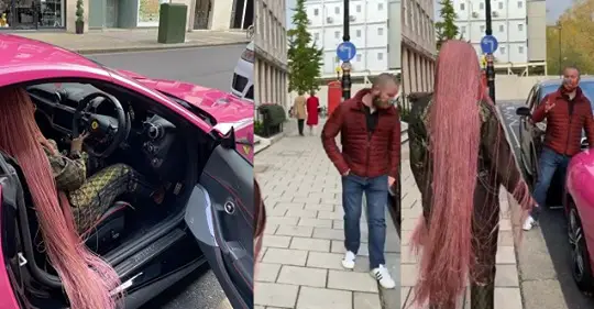 Moment DJ Cuppy Interrupted a Man Who Tried To Pose With Her Ferrari