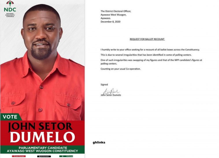 John Dumelo writes to EC seeking recount of ballot