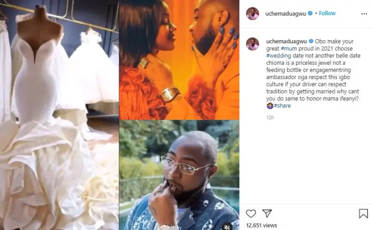 Uche Maduagwu pleads with Davido to marry Chioma next year