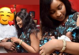 Etinosa Idemudia Covers The Face Of Her Baby Daddy As She Shares Photos Of Naming Ceremony