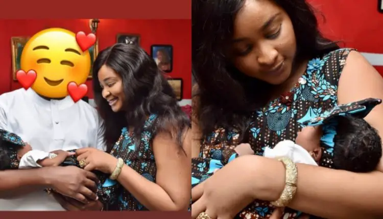 Etinosa Idemudia Covers The Face Of Her Baby Daddy As She Shares Photos Of Naming Ceremony