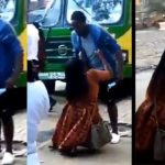 Lady goes on her knees and cries uncontrollably while begging her man after he reportedly dumped her (Video)