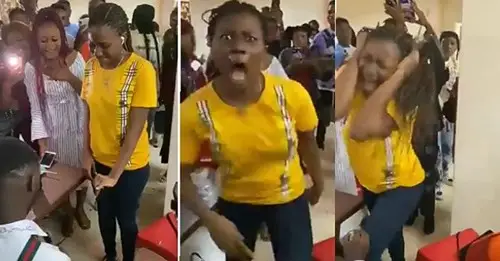 Drama as lady allegedly runs mad while trying to accept proposal ring from boyfriend (Video)