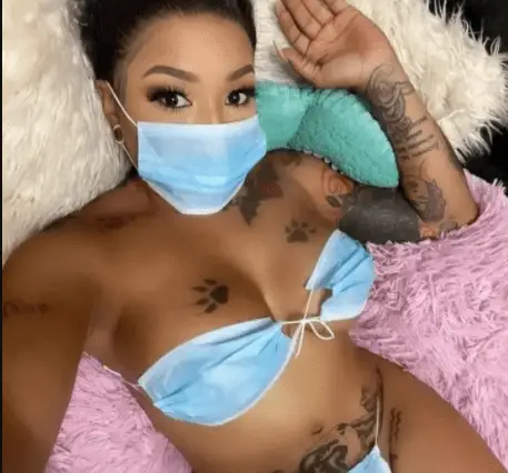 Slay Queen Causes Stir Online as She Turns Nose Mask Into Underwear And Bra