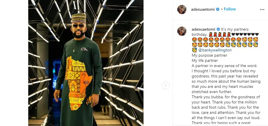  Adesua Etomi celebrates her husband, Banky W on his 40th birthday