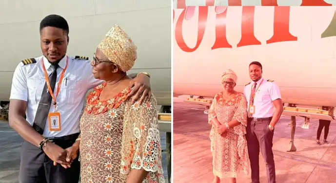 Joy as Nigerian pilot flies his mum on a plane for the first time