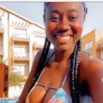 Hajia Bintu flaunts her raw chest in hot swimwear as she goes swimming