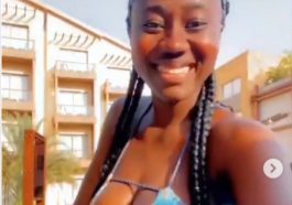 Hajia Bintu flaunts her raw chest in hot swimwear as she goes swimming