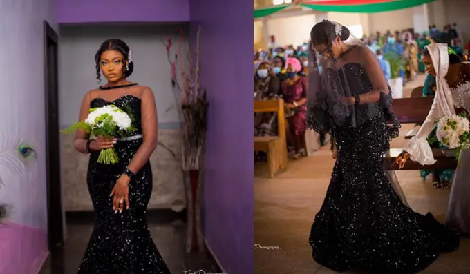 Bride breaks the norm as she rocks black gown to her white wedding