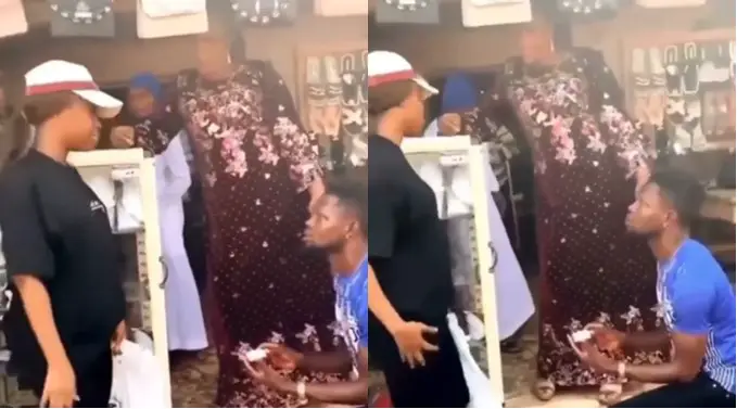 Your thing is too small – Nigerian lady rejects her man’s proposal in a market (Video)
