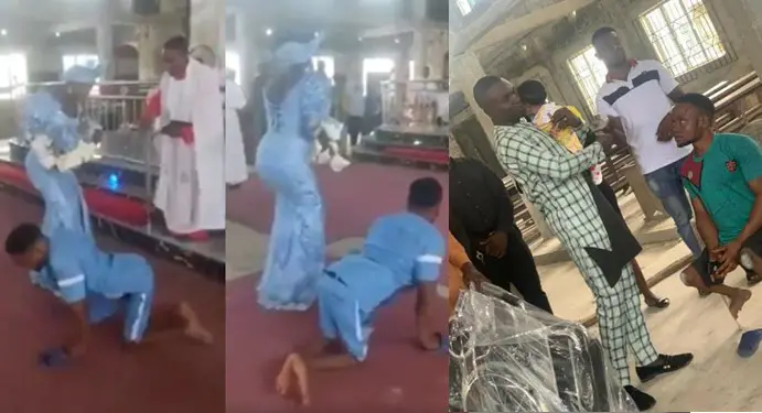 Physically challenged man who danced joyfully during his child dedication receives wheelchair from good Samaritan