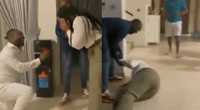 Lady rolls on the floor and burst into tears as her man asks for her hand in marriage (Video)