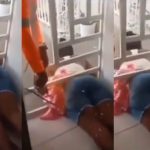 Woman gets trapped while trying to sneak into the house to catch her man ”cheating” (Video)