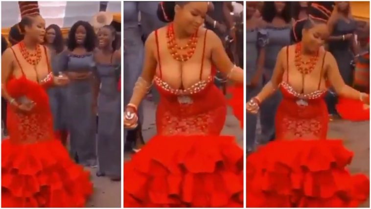 Bride leave guests speechless ; flaunts her huge melons in ‘free show’ dress [video]