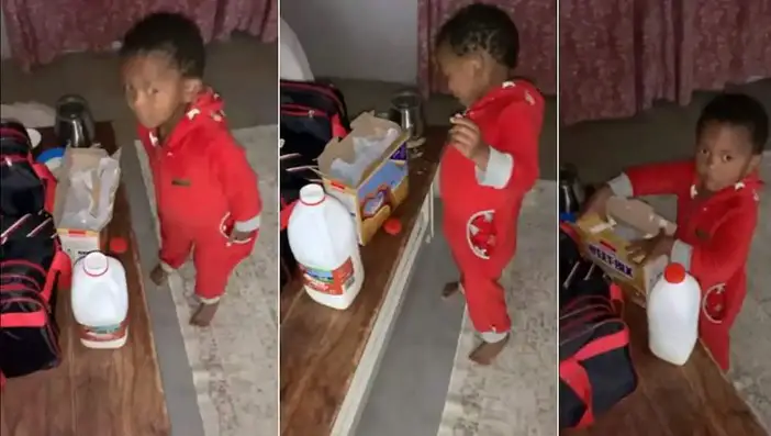 Adorable video of 2-year-old boy making his mum breakfast at 3am (Watch)