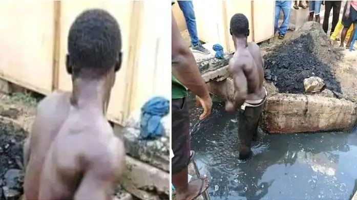 Youths give thief food and drink for strength, make him clean community drainage