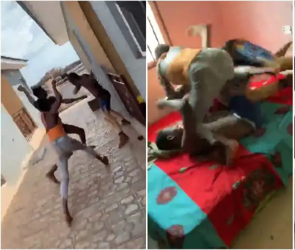 Drama as Lady joins her main boyfriend to fight off her side guy