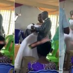 Bride maintains a frown and refuses to kiss her groom as they tie the knot in Ibadan (Video)