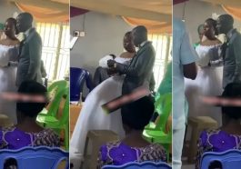 Bride maintains a frown and refuses to kiss her groom as they tie the knot in Ibadan (Video)