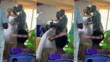 Bride maintains a frown and refuses to kiss her groom as they tie the knot in Ibadan (Video)