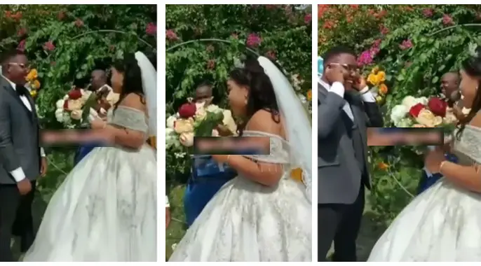 Bride issues stern warning to her groom as they wed (Video)