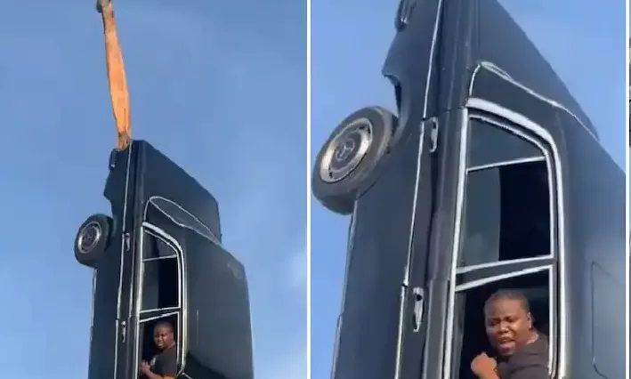 Teni cries out as director suspends her in a car for music video [watch]