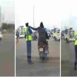 Moment motorbike riding thugs snatched phone from policeman directing traffic