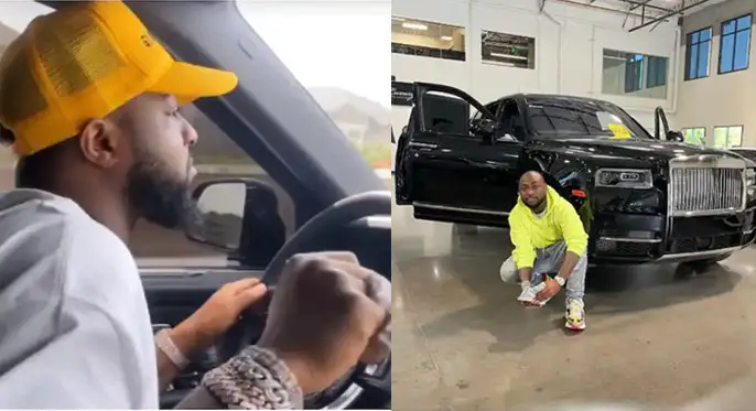 Beautiful moment Davido pulled up to his dad’s Atlanta mansion in his new Rolls Royce (Video)