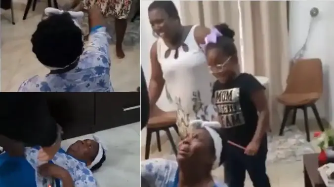 Mother rolls on the floor and sheds tears as her US-based daughter returns after 10 years
