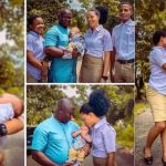 Young student and her husband storm school to celebrate with course mates after welcoming a baby boy (Photos)