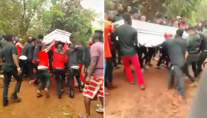 Corpse refuses to be buried as over 10 able-bodied men struggle to carry its coffin (Video)