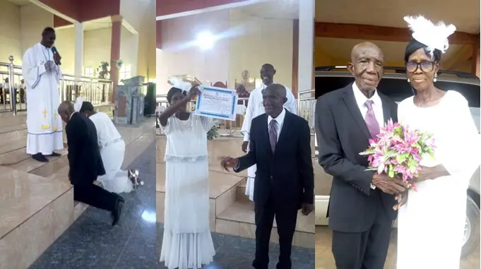 Man celebrates as his 99-year-old father officially weds his 86-year-old mother in the church (Photos)