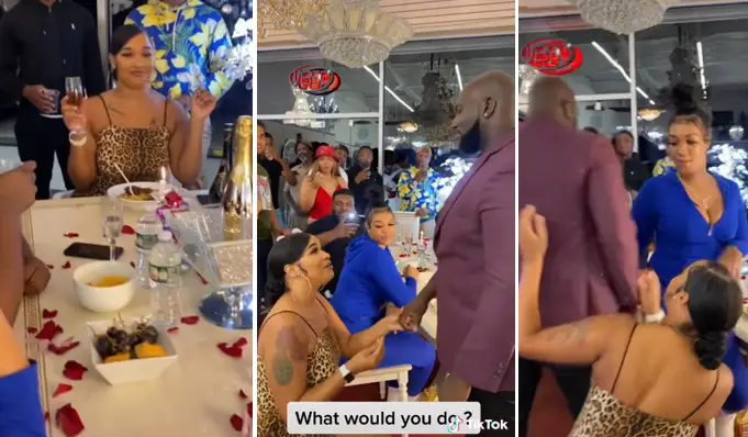 Man walks away with another lady after his girlfriend proposed to him (Video)