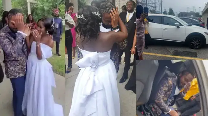 Man sheds tears of joy as his bride gifts him a car on their wedding day