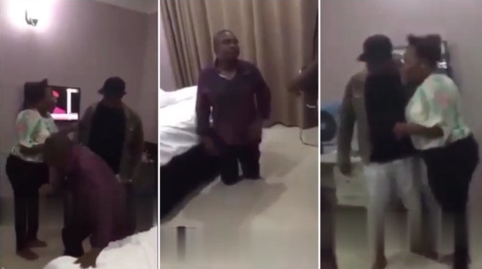 Drama as man catches his wife in a hotel room with her lover (Video)
