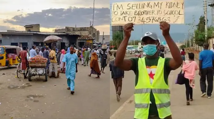 Man takes to the street with placard to sell his kidney to send his younger brother to school