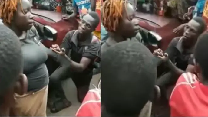 Lady frowns and refuses to accept her boyfriend’s public proposal despite pleas from the crowd (Video)
