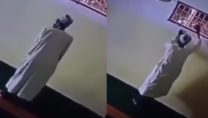 Man who pretended to be praying caught on camera stealing from a Mosque (Video)