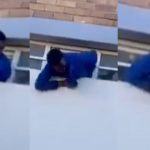 Burglar cries as homeowner flogs him while he’s stuck in window he tried escaping from (Video)