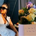 Lady shows off the card and romantic items she received from her man who’s in a US prison