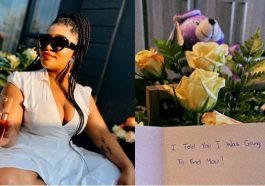 Lady shows off the card and romantic items she received from her man who’s in a US prison