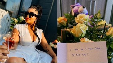 Lady shows off the card and romantic items she received from her man who’s in a US prison