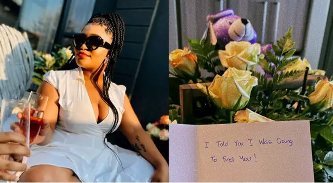 Lady shows off the card and romantic items she received from her man who’s in a US prison