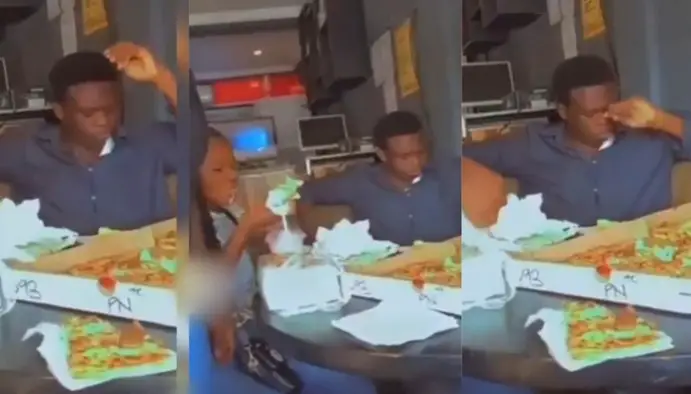 Young man’s mood changes while on a date with lady who showed up with her friends (Video)