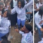 Graduating student proposes to girlfriend at their signing out, she throws away the ring (Video)